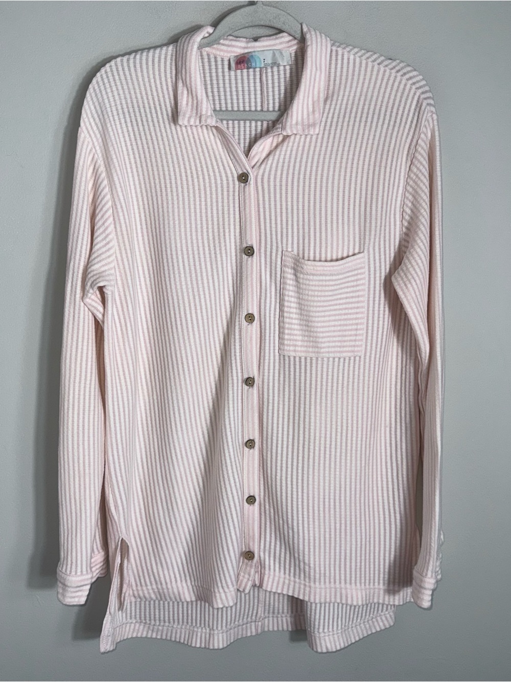 Free People Beach 'Better Days' Lightweight Button Front Tunic-Pink White-Small